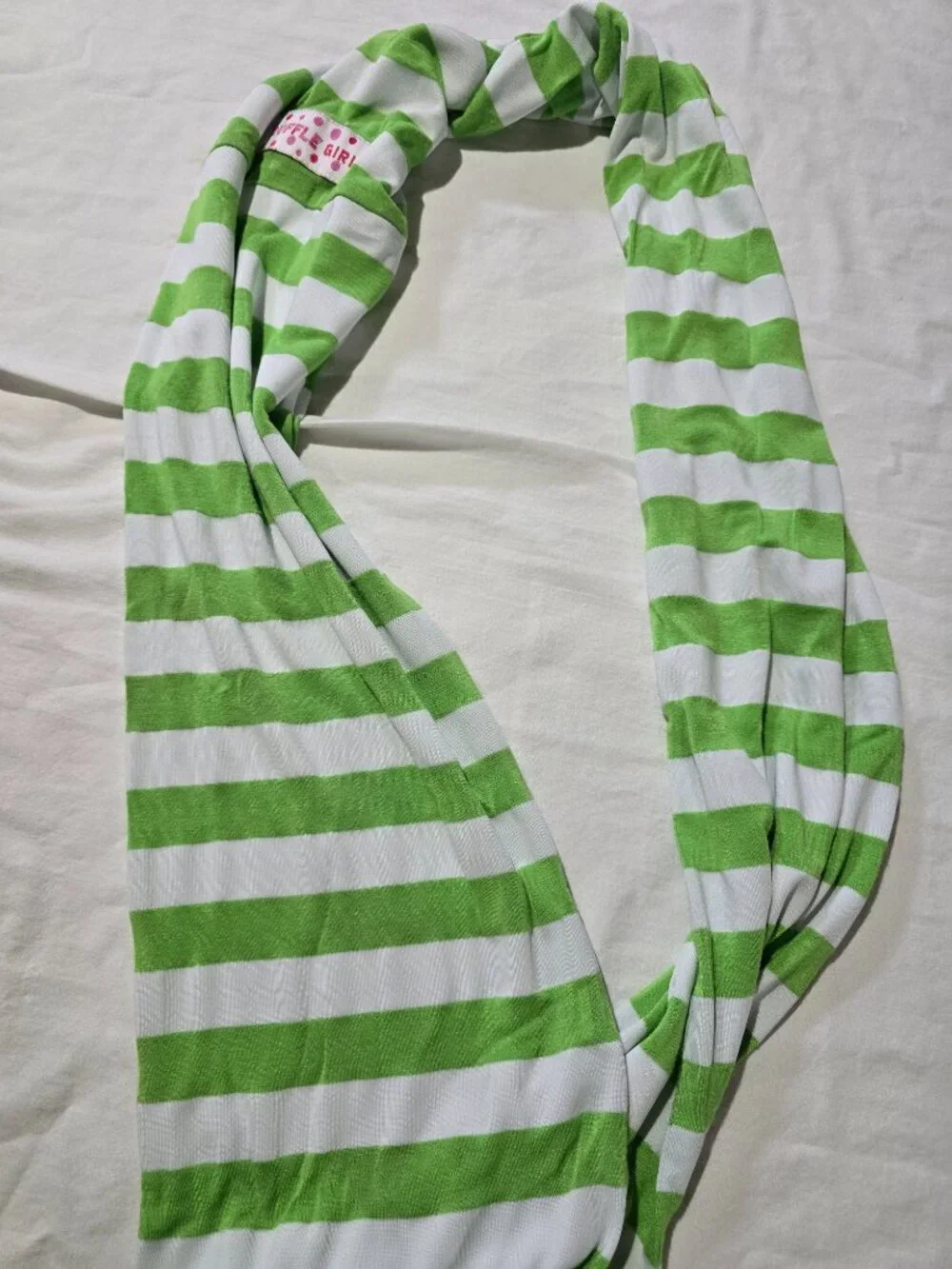 Ruffle Girl Green and White Striped Infinity Scarf – Lightweight Summer Accessor